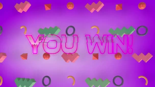 Animation Words You Win Written Pink Metallic Letters Colorful Metallic — 비디오