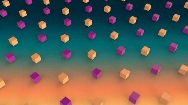 3D mor ve turuncu küplerin turuncu ve mavi arkaplanda hareket halindeki animasyonu
