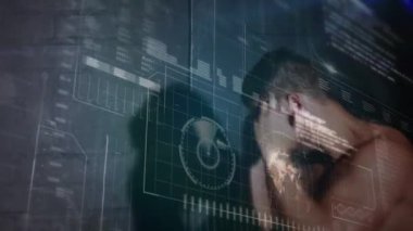 Tarama, analitik ve veri işleme alanlarında animasyon, arka planda beyaz erkek boksör eğitimi