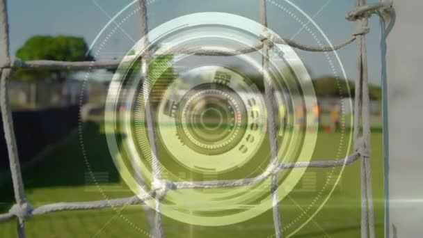 Animation Rotating Circular Scope Scanning Net Football Goal Distant Players — 비디오