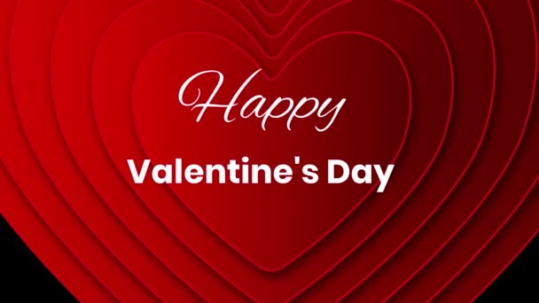 言葉のアニメーションハッピーバレンタインデーは 黒の背景に現れる白い文字と複数の赤いハートで書かれています バレンタインデーを祝う — ストック動画