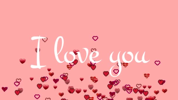 Animation Words Love You Written White Text Red Pink Heart — Stock Video