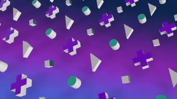 Анімація Абстрактних Фіолетових Зелених Білих Металевих Форм Рухаються Формуванні Фіолетовому — стокове відео