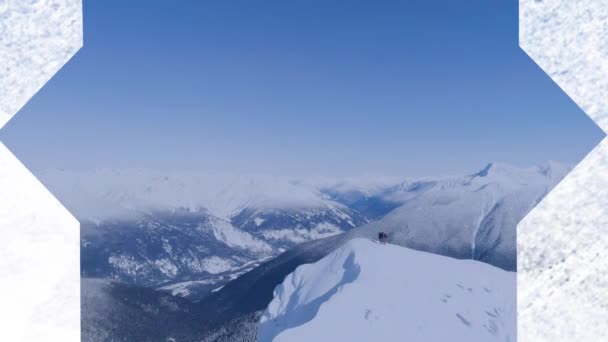在前景的白星形窗户中看到的覆盖着积雪的山脉的动画 — 图库视频影像