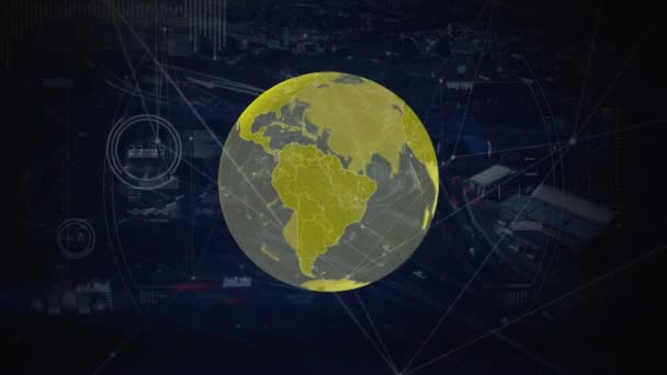 Animación Procesamiento Datos Globo Con Red Móvil Conexión Sobre Fondo — Vídeos de Stock