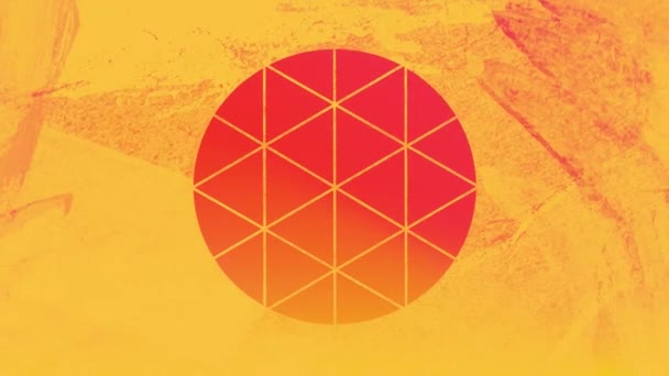 从前景的圆形黄窗看到的炽热的橙色和粉色背景动画 — 图库视频影像