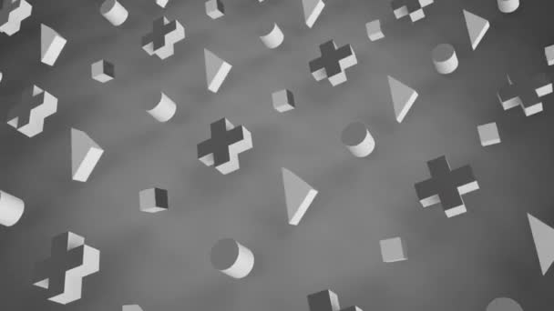 Animation Abstract White Grey Metallic Shapes Moving Formation Grey Background — 비디오