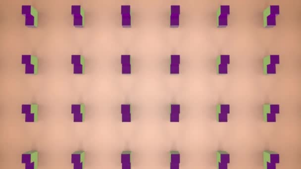 三维抽象紫色和绿色金属形状在乳白色背景上形成的动画 — 图库视频影像