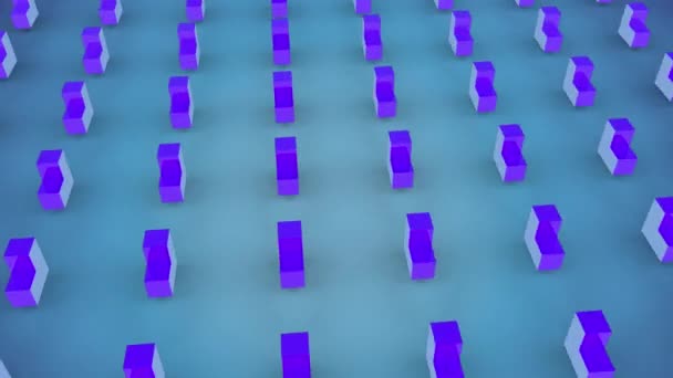 青の背景に形成された3次元抽象的な紫金属形状のアニメーション — ストック動画