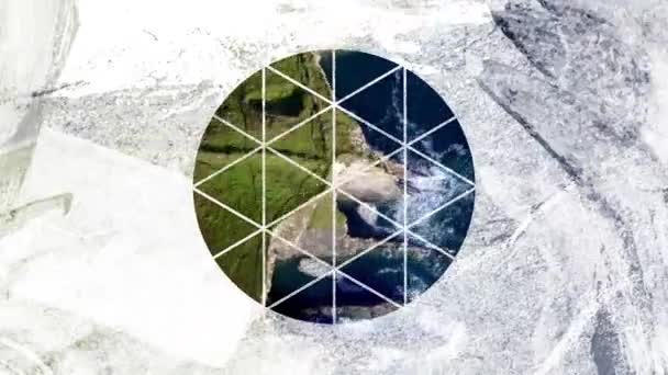 Yukarıdan Görünen Kıyı Animasyonu Plandaki Beyaz Daire Şeklindeki Pencereden Görülüyor — Stok video