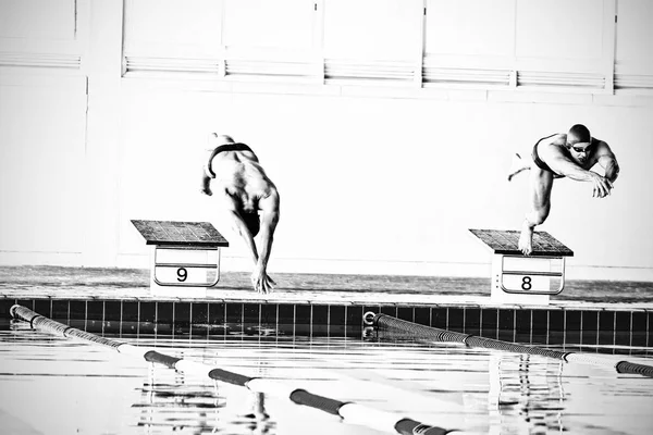 Nadadores Mergulhando Piscina — Fotografia de Stock