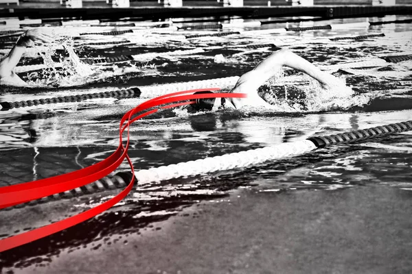 Diseño Línea Gris Contra Nadadores Nadando Piscina —  Fotos de Stock