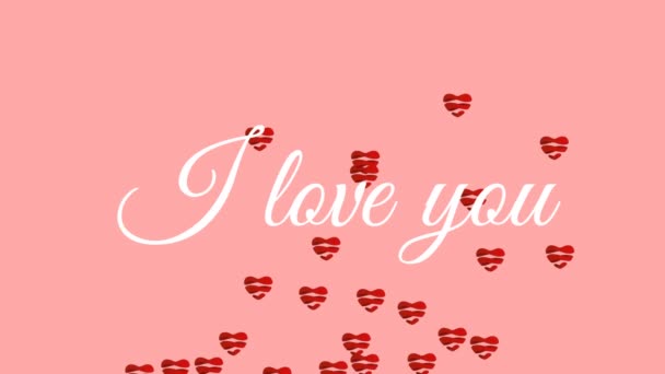 Animace Slov Love You Written White Text Striped Red Heart — Stock video