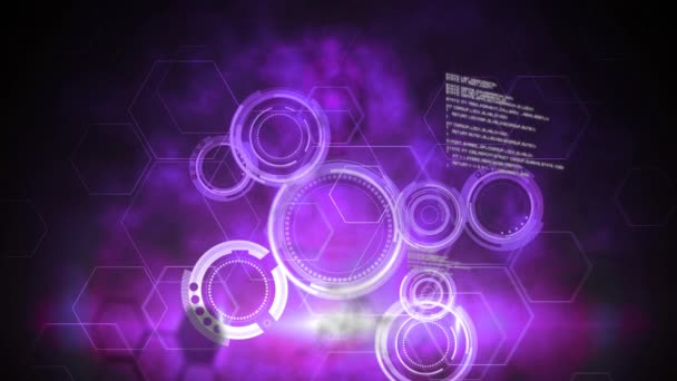 Animation Data Processing White Purple Circles Hexagons Clouds Smoke Background — 비디오