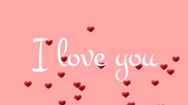 Animace Slov Love You Written White Text Red Heart Shaped — Stock video