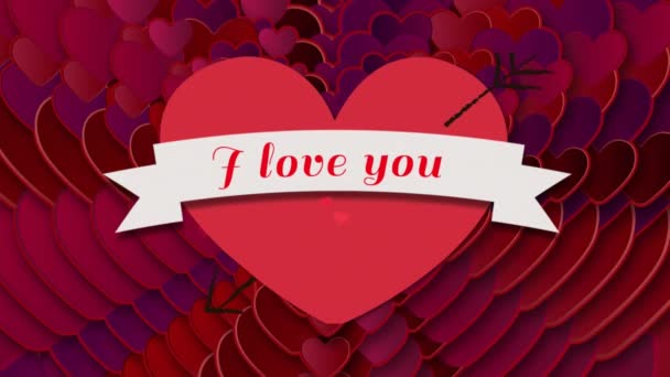 Animatie Van Woorden Love You Geschreven Rode Letters Witte Banner — Stockvideo