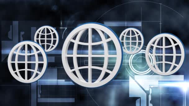 Animatie Van Vijf Witte Globes Omtrek Stuiteren Voorgrond Met Nummers — Stockvideo