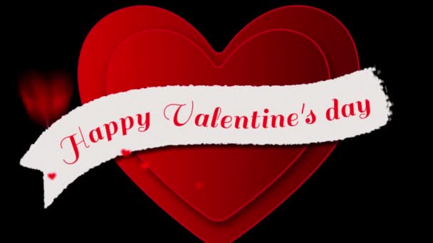 言葉のアニメーションハッピーバレンタインデーは 黒の背景に赤い鼓動の心を持つ白いバナーに赤い文字で書かれています バレンタインデーを祝う — ストック動画