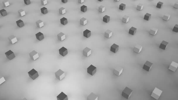 Animación Cubos Tres Tonos Gris Moviéndose Formación Sobre Fondo Giratorio — Vídeo de stock