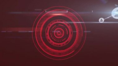 Veri işlemenin animasyonu ve arka planda insan simgeleri ve kırmızı dairelerle bağlantı ağı. Küresel ağ. 3d dijital tasarım kompozit video canlandırması.