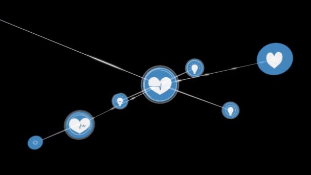 Animación Del Procesamiento Datos Red Conexiones Con Iconos Frecuencia Cardíaca — Vídeo de stock