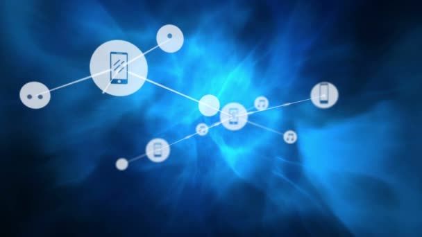 Animación Del Procesamiento Datos Red Conexiones Con Iconos Teléfonos Inteligentes — Vídeos de Stock