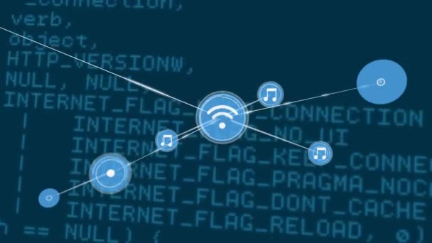 Animation Data Processing Network Connections Music Wifi Reception Icons Blue — 비디오