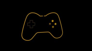 Siyah arkaplanda titreşen ve zonklayan bir oyun kumandasının turuncu ana hatlarının canlandırılması.