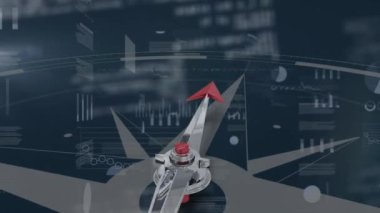 Finansal büyüme grafikleri ve istatistikleriyle birlikte iş veri işleme animasyonu Kuzey 'in yeşil arka planda olduğunu gösteren bir pusula ile hareket ediyor. 