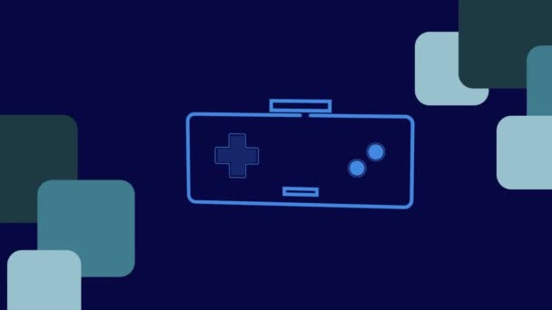 Animace Modrého Obrysu Pohyblivého Ovladače Videohry Tlačítky Pro Přehrávání Pulzujícími — Stock video