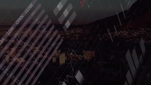 Animace Zpracování Podnikových Dat Grafy Finančního Růstu Statistiky Pohybující Městskou — Stock video