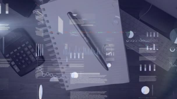 Animación Del Procesamiento Datos Empresariales Con Gráficos Crecimiento Financiero Estadísticas — Vídeo de stock