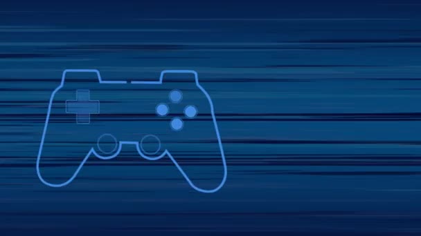 带有播放按钮的移动视频游戏控制器蓝色轮廓的动画 在蓝色背景上带着闪烁的线条脉动和颤动 — 图库视频影像
