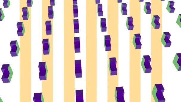 Animación Múltiples Filas Elementos Geométricos Verde Púrpura Girando Girando Simultáneamente — Vídeo de stock
