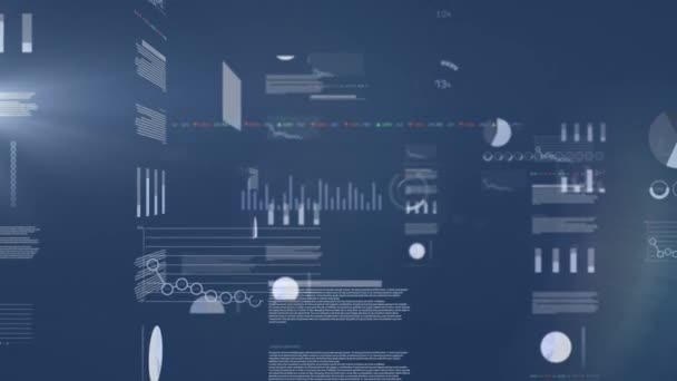 財務成長チャート 白い矢印 濃い青の背景に光る動きの統計とビジネスデータ処理のアニメーション — ストック動画