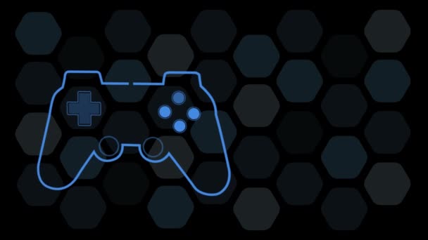 Animação Contorno Azul Controlador Videogame Movimento Com Botões Reprodução Pulsando — Vídeo de Stock