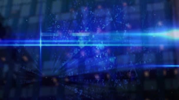 Animação Processamento Dados Com Linhas Horizontais Azuis Brilhantes Conexões Globais — Vídeo de Stock