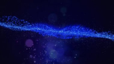 Mavi arka planda yavaş yavaş yayılan çoklu mavi parçacıkların parıldayan ve parlayan bokeh dizisinin animasyonu. Sihirli parıldayan ışık kompozisyonu.