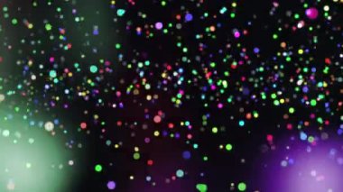Çoklu renkli spot ışıklarının hipnotik tekerrürle uçuşması ve arka planda çok renkli ışıklar olması. Dijital hareketin kusursuz döngüsü.