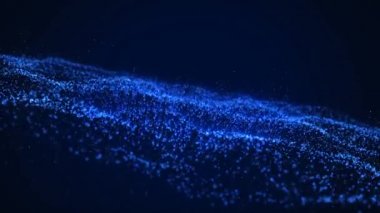 Mavi arka planda yavaş yavaş yayılan çoklu mavi parçacıkların yanıp sönen ve parlayan dizisinin animasyonu. Sihirli parıldayan ışık kompozisyonu.