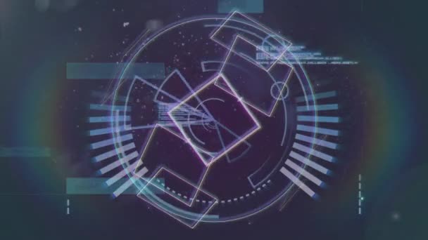 Animacja Przetwarzania Danych Zarysy Geometrycznych Kształtów Poruszających Się Tęczową Halo — Wideo stockowe
