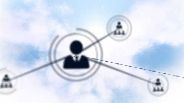 Animation Network Connections Icons Moving Clouds Passing Blue Sky Background — Stock Video