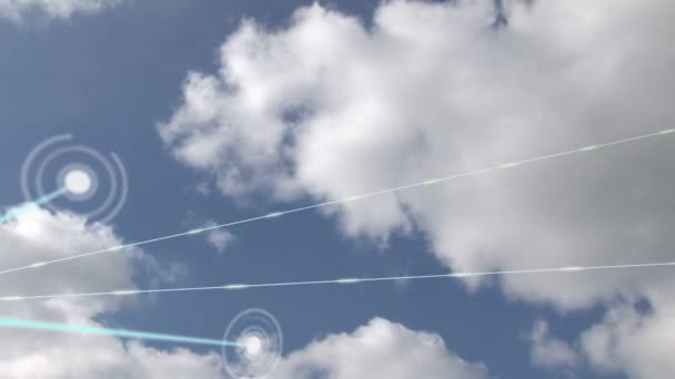 Animation Réseau Connexions Spots Déplaçant Sur Des Nuages Passant Sur — Video