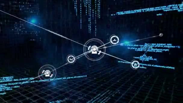 Animação Rede Conexões Ícones Que Movem Sobre Processamento Dados Digitais — Vídeo de Stock