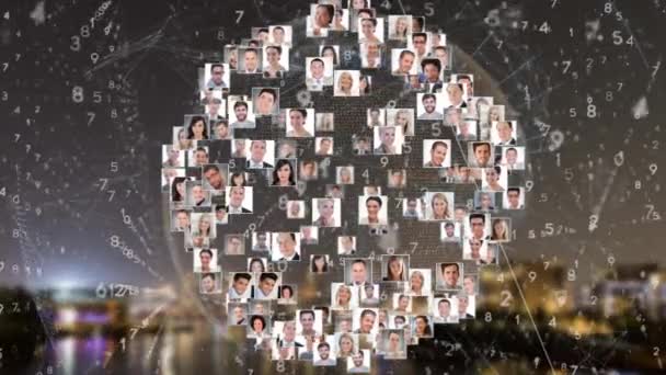 Анімація Обертання Цифрової Мережі Язків Фотографіями Бізнесменів Бізнесменів Обробкою Даних — стокове відео