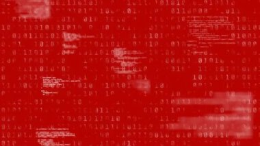 Animation of binary coding and flickering data processing on red background 3d digital design composite video animation.