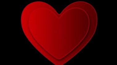 Animation of multiple red beating hearts appearing behind each other on black background. Celebrating Valentines Day. 3d digital design composite video animation.