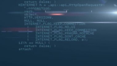 Parlak mavi arka planda yanıp sönen yatay çizgilerle veri işleme animasyonu. Küresel teknoloji 3d dijital tasarım kompozit video canlandırması.