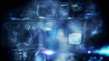 Teknolojik mavi arka planlı ikili kodlama ile veri işleme animasyonu. İş veri teknolojisi küresel ağ araştırma ve geliştirme kavramı.