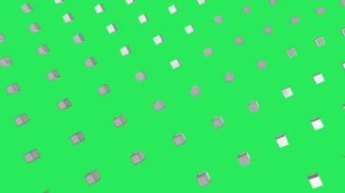 Cool color geometry design pattern style Animation of 3d silver metallic cubes moving in formation on green background 3d digital design composite video animation.